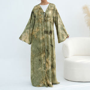 Loriya Manufacture 2026 Dernières robes islamiques pour femmes, robes imprimées à ouverture frontale avec nœud papillon, Abaya Dubaï, Eid Ramadan - Product Image 3