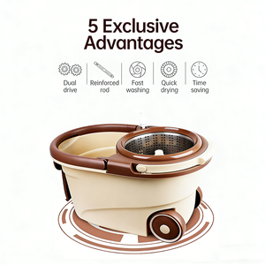 Ensemble serpillière rotative et seau 15L avec poignée télescopique en acier inoxydable, roues grandes et pivotantes à 180°, microfibre à séchage rapide et manche télescopique portable - Product Image 3