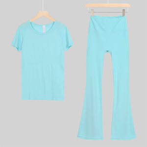 2025 Custom Logo Quick Dry Lightweight Yoga <b>Leggings</b> T-shirt Set Solid <b>Pattern</b> Breathable Eco-friendly Plus Size Front Logo - Product Image 3