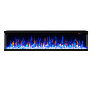 Chimenea Eléctrica de Vidrio de 3 Lados con Efecto de Llama Realista, Termostato con Control Remoto de 60 Pulgadas, Color Negro - Product Image 1