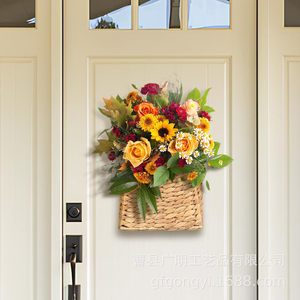 Woven <b>Storage</b> Basket Rectangle <b>Wall</b> Mounted <b>Hanging</b> Flower Basket Linen Color Cao County Origin - Product Image 1