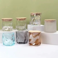 Bocaux à bougies en verre épais de couleurs irrégulières 200/240 ml, récipients à bougies électroplaqués de style bar avec couvercle en bois de pin pour la fabrication de bougies