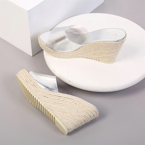 Zeppe da donna con paillettes diapositive sandali a pantofola piattaforma Peep Toe décolleté con tacco alto sandali da spiaggia sandali con <span class=keywords><strong>zeppa</strong></span> <span class=keywords><strong>argento</strong></span> femminile - Product Image 4
