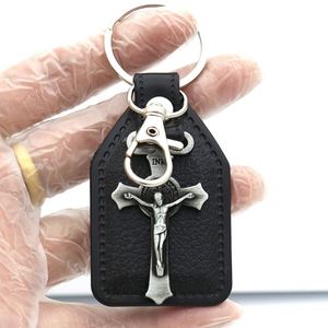 Wholesale Christian Retro Metal Keychain Cross Pendant Pu Leather <b>Car</b> Accessories Hanging Accessories <b>Car</b> Keychain Pendant - Product Image 6