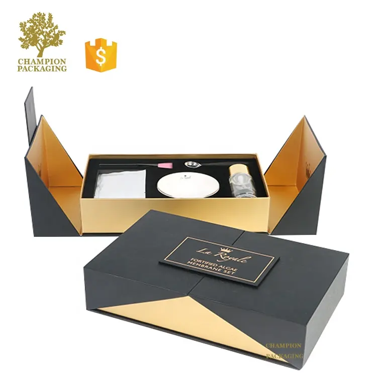Manufacture Custom Luxury Double Creative Opening Paper Cosmetic Packaging Gift Box Two Door Gift Box with Sponge