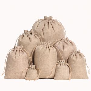 Sac en toile de jute durable avec cordon de serrage 10x15cm, sac en toile de jute anti-poussière, pochette de rangement portable en lin pour Noël, mariage, montres, parfums - Product Image 3