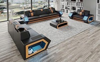 Canapé d'angle en cuir véritable de haute qualité pour maison intelligente, ensemble 1+2+3 places avec rembourrage en éponge pour salon