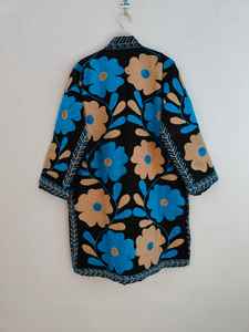 Hand Embroidered Suzani Jacket Red <b>White</b> Floral Long <b>Coat</b> Boho Chic Artisan Outerwear Festival Statement Jacket - Product Image 5