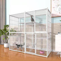 Enclos pour chats en métal blanc, solide, simple, luxueux, moderne, modulaire, à 3 niveaux, double colonne, extensible, 142 cm, avec structure à 15 tubes