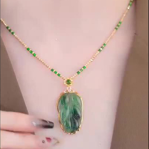 Collana con Ciondolo in Giada Hetian Verde Stile Cinese con Catena Luccicante <span class=keywords><strong>per</strong></span> Donne e Ragazze, Gioiello Portafortuna - Product Image 2