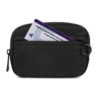 Dompet pendek kecil poliester uniseks, tempat kartu, dompet koin, penutup ritsleting, tas genggam ringan