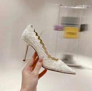 6CM/8CM/10CM Ladies Tacon Lace Pumps Women Wedding <b>White</b> High <b>Heels</b> for Women - Product Image 3