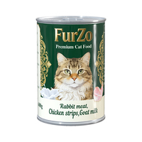 Nourriture humide en conserve pour chats Furzo Factory, sans sucre, riche en protéines, à base de viande de lapin, lait de brebis et poulet, pour le développement musculaire, 400g
