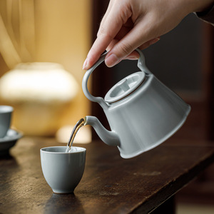 Guanlan Sky Blue Ru Porcelain Teapot With Handle High End Ceramic Kettle For Home Kung Fu <b>Tea</b> <b>Set</b> - Product Image 3