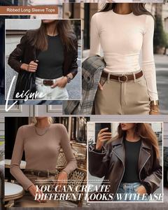Maglia a Costine da Donna con Collo Tondo, Aderente, Casual, Elasticizzata, Maniche Lunghe, Sottogiacca, Tinta Unita, Traspirante, Semplice, Primaverile - Product Image 6