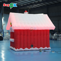 Sayok Lumière LED Oxford Tissu Blow Up Noël Grotte Père Noël Décorations Tente Gonflable avec Souffleur