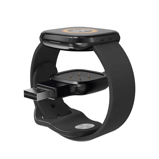 Portable 2pcs USB Watch Charger Wireless Magnetic Charging Stand for Fitbit Versa 3 & Sense Dock Travel Black