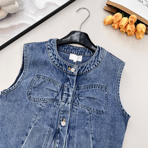 Women Blue Sleeveless <b>Denim</b> <b>Vest</b> with Button Front Casual Washed Jean <b>Jacket</b> for Daily Wear - Product Image 4