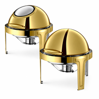 Plat à chafing rond de luxe doré en acier inoxydable avec couvercle roulant pour buffet et maintien au chaud des aliments pour la restauration hôtelière