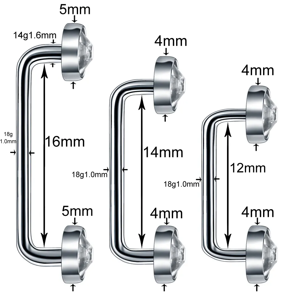 G23 Titane Filetage interne Crystal Gem Surface Barbell Piercing 14G CZ Micro Staple Dermal Anchor Piercings Body Jewelry