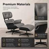 Fauteuil lounge capitonné style Ames avec ottoman et coussin en cuir pour hôtels, vente en gros et au détail, marché des bureaux, B2B personnalisé