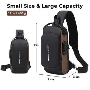 Sac à bandoulière antivol de grande capacité avec chargement USB pour hommes sac à bandoulière en cuir PU sac de poitrine à utiliser - Product Image 5