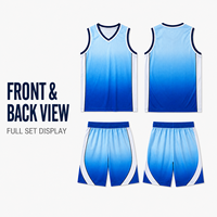 Uniforme de basket-ball pour hommes bleu dégradé personnalisé, ensemble de maillots en maille respirante à col en V pour les compétitions de basket-ball de ligue