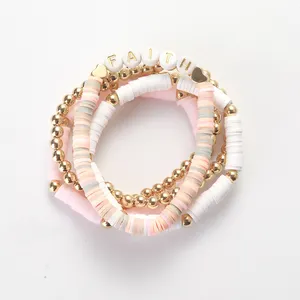 Hot Sale 5pcs/set Soft Ceramic Beaded Bracelets Bohemian Letter Alphabet Bracelet Fashion Jewelry