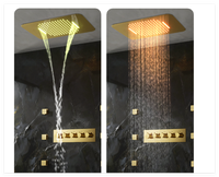 Ensemble de douche LED, système de mitigeur thermostatique avec 6 Jets de corps, radio, jeu en or brossé, douche de pluie au plafond, livraison gratuite