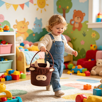 Panier de rangement pour jouets d'enfants, adorable vache des Highlands, poignée en corde de coton, écologique, marron, décoration de chambre d'enfant, armoire de chambre de bébé, vêtements