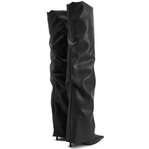 Bottes longues plissées à talon aiguille pour femme, à bout pointu, au-dessus du genou, style pantalon - Product Image 6