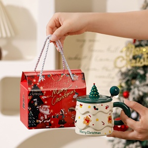 Creative Cartoon Christmas <b>Ceramic</b> <b>Mug</b> Set <b>with</b> <b>Lid</b> High Temperature Resistant Microwave Safe China Household Drinking Cup Gift - Product Image 2