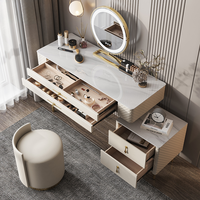 Table de luxe en bois massif en ardoise de roche coiffeuse avec miroir avec ensemble de maquillage de chaise