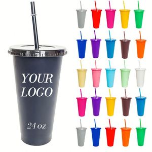 Gobelet à paillettes à paroi simple de 24 oz, personnalisé, écologique, réutilisable, en plastique, pour café froid à emporter, avec couvercle et paille - Product Image 1