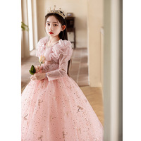 Nouvelle arrivée Robe de demoiselle d'honneur princesse à manches longues et à perles rose Vêtements pour enfants et jeunes Printemps 2026 Mariage