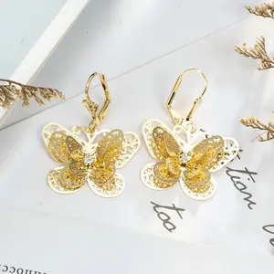 2024 High Quality Long Drop Zircon Latest Design Beautiful Butterfly Earrings Drop Earrings For Lady