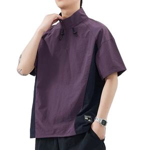 เสื้อยืดทรงบ็อกซี่โอเวอร์ไซส์ คอซิปครึ่งตัว แขนเสื้อแบบดรอปโชว์เดอร์ สไตล์สปอร์ตสตรีทแวร์ สำหรับผู้ชาย คุณภาพสูง พร้อมโลโก้สั่งทำพิเศษ - Product Image 4