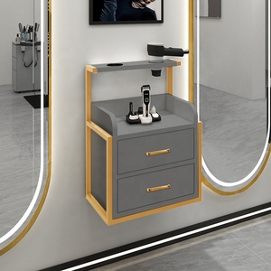 NEW Modern Gold <b>Wall</b> Mounted Salon Furniture Hair Salon Stations Equipment with Tool Storage <b>Cabinet</b> for Barber Shop - Product Image 2
