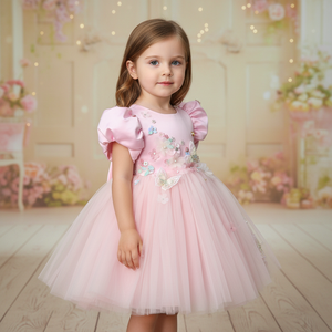 Abito da Damigella per Bambine Alta Moda, Design Fatato a Maniche Corte, Rosa <span class=keywords><strong>Principessa</strong></span>, Nuovo Modello 2026 per Feste di Compleanno - Product Image 4