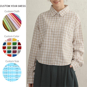 OEM Casual manica lunga girocollo Vintage top camicette all'ingrosso su misura <span class=keywords><strong>di</strong></span> cotone <span class=keywords><strong>lino</strong></span> <span class=keywords><strong>femminile</strong></span> camicie per donna Plaid - Product Image 2