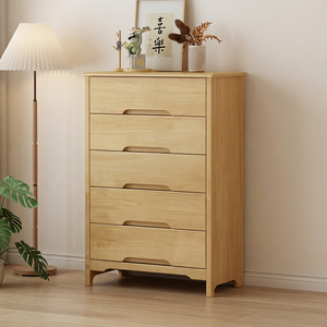 Modern Solid Wood 5 <b>Drawer</b> Dresser Flat Panel Design Storage Cabinet Bedroom Furniture Light Natural Finish Scandinavian Style - Product Image 1