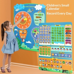 <span class=keywords><strong>Calendario</strong></span> de plástico educativo para niños de preescolar, tabla de pared con tarjetas adhesivas de clima, semana, hora, temporada y festividades - Product Image 1