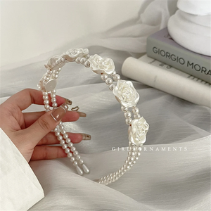 Vierteiliges Perlen-Rosen-Haarband-Set: Handgefertigte dreidimensionale Rose + pralle Perle, modisch und schön - Product Image 4
