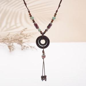 Новое Ретро этническое керамическое ожерелье для женщин Длинная цепочка с винтажным стилем и геометрическим узором для украшения для вечеринки - Product Image 3