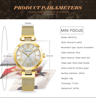 Montre-bracelet pour femme avec bracelet en maille, chiffres romains, index en cristal, cadran soleil et barrettes en T, style habillé