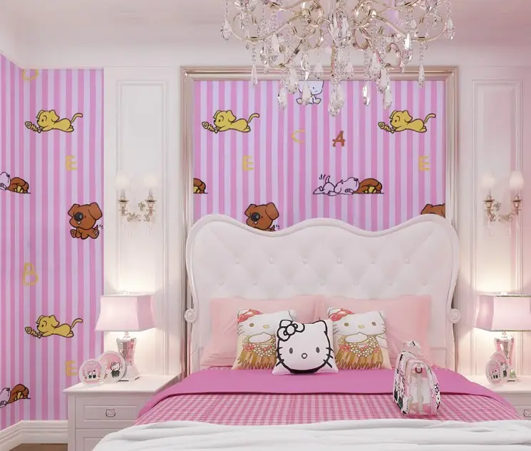 Moderne schöne schöne rosa Zeichentrick figur Hallo Kitty Tapete 3d Kinderzimmer