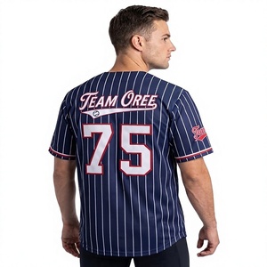 Maillot de baseball bleu marine pour homme, à rayures fines, boutonné sur le devant, à manches courtes, avec motif d'équipe, vêtement de sport athlétique, streetwear décontracté - Product Image 2