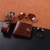 Set Hadiah Kertas Minimalis Modern Pria: Sabuk, Dompet, Parfum, Gantungan Kunci, Pulpen, Jam Tangan Quartz - Kemewahan Praktis untuk Tahun Baru dan Wisuda