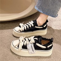 Toile Chaussures à la mode Femmes Mode à lacets Blanc Noir Toile Baskets Chaussures pour dames
