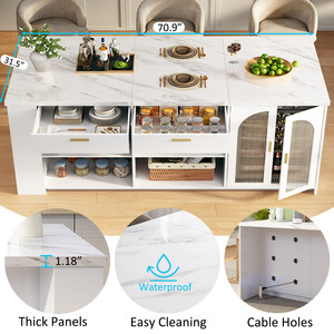 שולחן אוכל גדול למטבח בסגנון מודרני יוקרתי עם ורידי שיש מעץ, עיצוב חדש לשנת 2026, עם מגירות אחסון ומקומות ישיבה. - Product Image 6